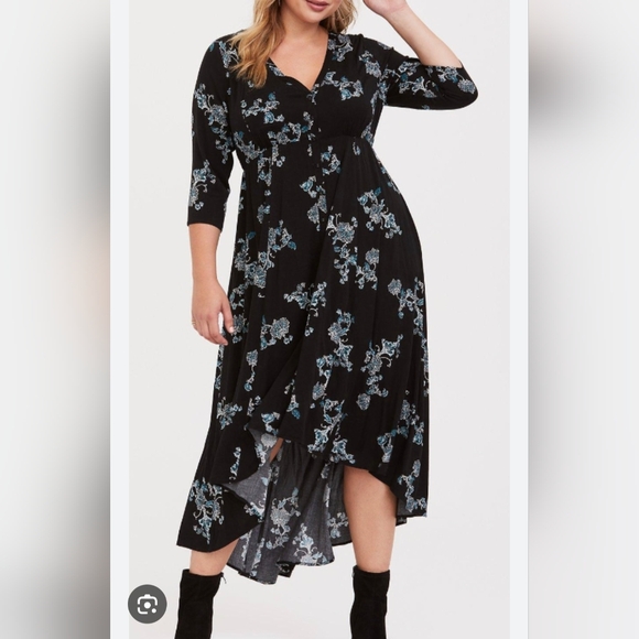 Torrid Sz 1 Floral Black and Blue Women's Dress - Picture 1 of 13